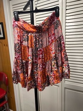 Nwot Anthropologie Orange and Pink Tiered Patchwork Mini Skirt